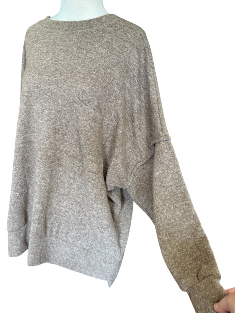 Zenana Brushed Melange Oversized Drop Shoulder Pocket Sweater M